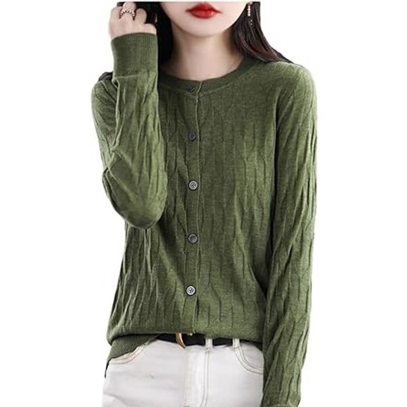 Eddie Bauer XS Classic Cable Knit COTTON Cardigan Sweater Long Sleeve Green - Picture 1 of 4